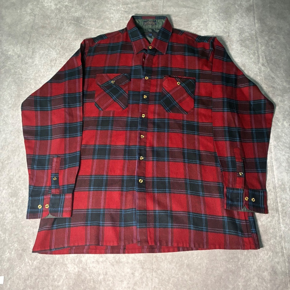 True Vintage Woodland Mens Tall XLT Red Black Plaid Flannel Shirt Acrylic